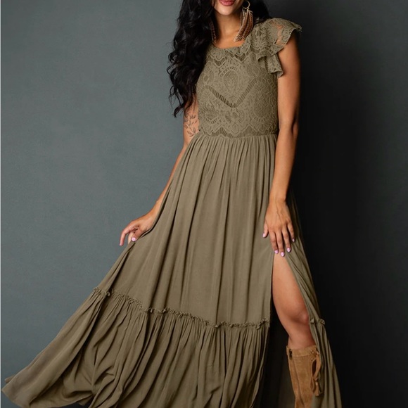 Joyfolie Olive Green Lace Dress - Picture 4 of 8